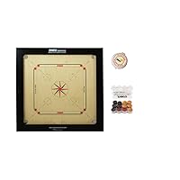 Tournament Full Size Carrom Board with Wooden Coins and Professional Striker 15g (Champion Genius 16mm)