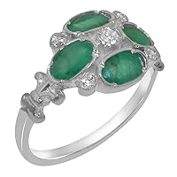 LBG 925 Sterling Silver Natural Diamond & Emerald Womens Cluster Ring - Sizes 4 to 12 Available