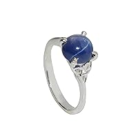 GEMHUB Oval Shape 3 Ct Solitaire Style Claw Prongs Natural Blue Star Sapphire 925 Sterling Silver Engagement Ring
