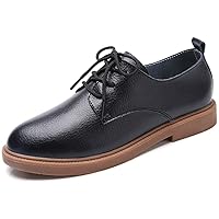 Women's Lace Up Block Low Heel Oxfords Shoes Lady Round Toe PU Leather School Vintage Dress Oxford