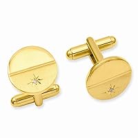 Gold Plated Solid Polished and satin Engravable (front only) .01 Ct. Diamond Polished Florentined Cuff Links Measures 16x16mm Wide Jewelry Gifts for Men