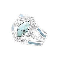 Elegant Rings Turquoise Ring for Women 3-in-1 Simulated Diamond CZ Ring Engagement Rings Bohemian Ring Jewelry (A, 9)