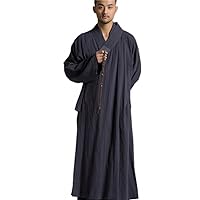 Gray Men's Long Gown Traditional Buddhist Meditation Robe S-3XL