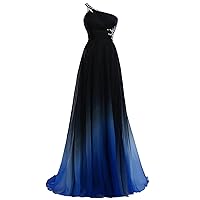 Evening Cocktail Long Dress Formal Party Gowns Criss-Cross Back One Shoulder Ombre Chiffon Long Prom Wedding Dresses
