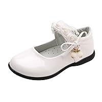 Girls High Heel Dress Shoes Mary Jane Princess Wedding Party Pump Glitter Shoes Small Leather Shoes Single Shoes Children Dance Shoes Girls Performance Shoes (White-2, 9-9.5 Years Big Kids)