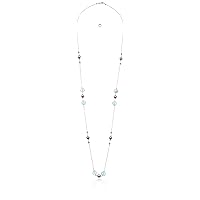 Amazon Collection Sterling Silver Linked Dyed Sea Blue Chalcedony Round Beads and Hearts Necklace, 36'