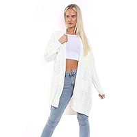 Womens Chunky Cable Knitted Baggy Oversized Pocket Long Cape Cardigan Outwear