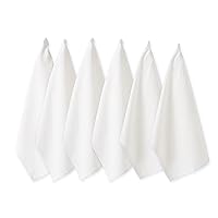 Basic Solid Dishtowel Collection Cotton Flat Woven, Small Set, 18x28, White, 6 Piece