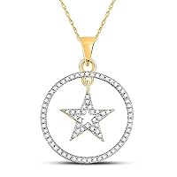 10kt Yellow Gold Womens Round Diamond Circle Dangling Star Pendant 1/4 Cttw