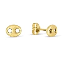 14K Gold Mariner Link Button Stud Earrings