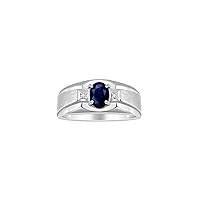 Rylos Men's Rings Classic Design 7X5MM Oval Gemstone & Sparkling Diamond Ring - Color Stone Birthstone Rings for Men, Sterling Silver Rings in Sizes 8-13.
