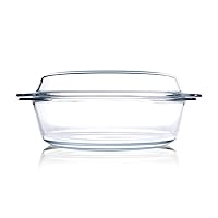 Round Tempered Glass Casserole Dish with Lid, Glass Casserole Baking Dish for Oven, Freezer and Dishwasher Safe - 3QT