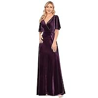 Dresses Surplice Neck Bell Sleeve Backless Velvet Prom Dress Casual Dresses for Women (Color : Purple, Size : Small)