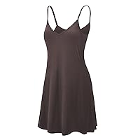 Lock and Love Women's V Neck Spaghetti Strap Cami Tunic Short Slip Dress - Made in USA