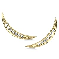 1/8 CTW Genuine Diamond Moon Climber Earrings Available in 14K White or Yellow Gold