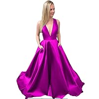 Women's Deep V Back with Bow Prom Dress A Line Evening Gown Dress