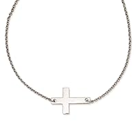 Stainless Steel Fancy Lobster Closure Polished Sideways Religious Faith Cross Necklace 21 Inch Measures 30mm Wide Jewelry Gifts for Women