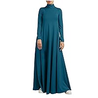 Maxi Dresses for Women Casual High Neck Long Sleeve Plain Shift Dress Plus Size Loose Fit Ruched Swing Long Dress