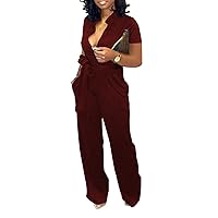 Xinlees Women's Elegant V Neck Jumpsuit Casual Straight Trousers Business Romper Formal Jumpsuit