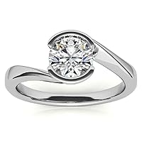 2CT Round Colorless VVS1 Moissanite Engagement Ring for Women Wedding Ring Halo Ring Solitaire Ring for Gift Anniversary Promise Ring Moissanite Ring Tension Mount Setting