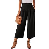 Dokotoo Womens Wide Leg Cropped Suit Pants Work Business Palazzo Summer Pleated Waisted Side Zipper Up Trousers with Pockets