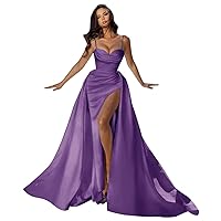 Spaghetti Straps Satin Prom Dresses for Women 2024 Sweetheart Mermaid Long Formal Evening Party Gowns with Slit