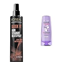 Sleek It Iron Straight Heat Spray, 5.7 Ounce & L'Oreal Paris Hyaluron Plump Hydrating Conditioner for Dry Hair, 12.6 Fl Oz