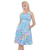 CowCow Womens Dessert Cake Print Doodle Kawaii Pattern Knee Length Skater Dress with Pockets, XS-5XL