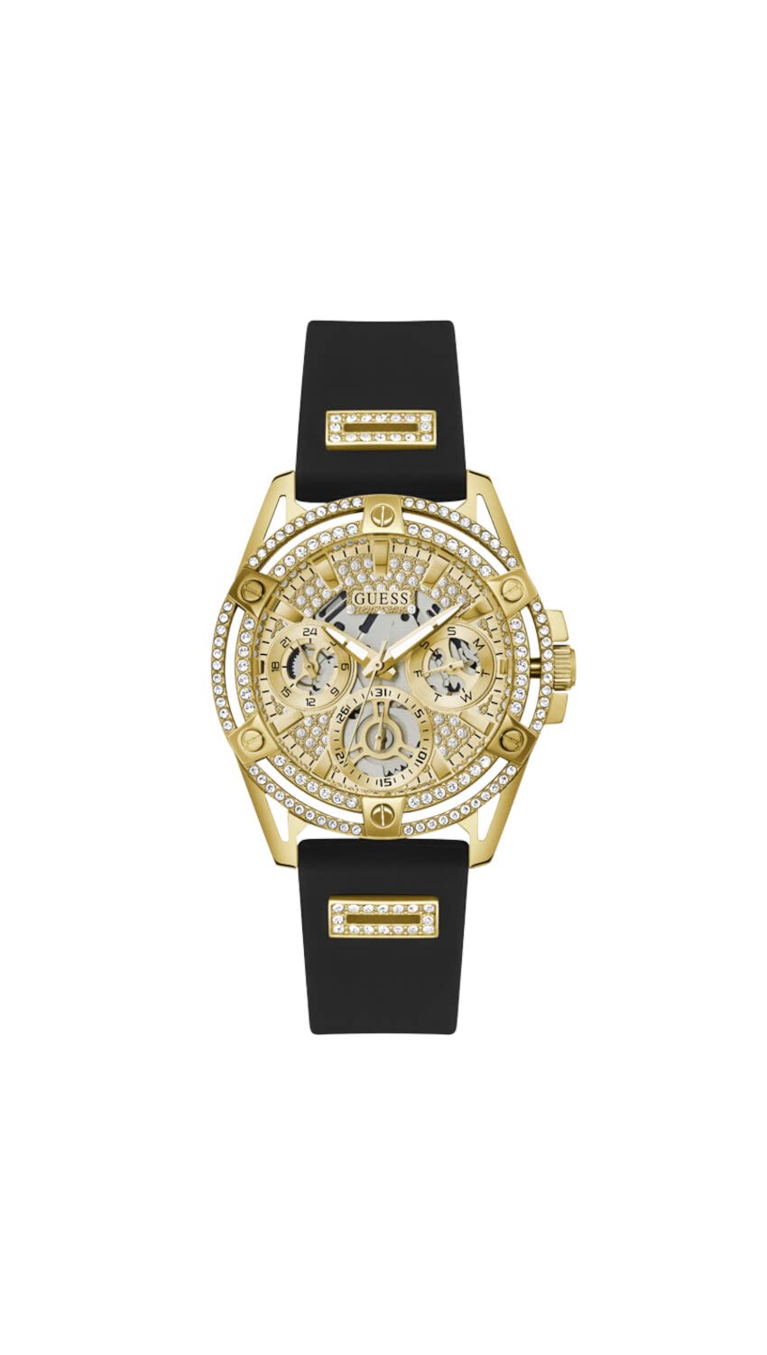 GUESS Gold-Tone and Black Silicone Multifunction Watch
