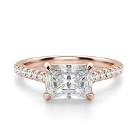 Mois 10K Solid Rose Gold Handmade Engagement Ring 1 CT Radiant Cut Moissanite Diamond Solitaire Wedding/Bridal Ring for Her/Woman, Perfect Rings for Wife