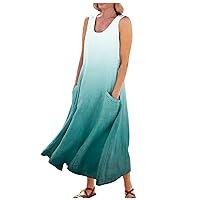 Dresses for Women 2024 Casual Women's Cotton Loose Pockets Long Dress Plain Sleeveless Dress Plus Size Maxi Dresses