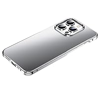 GeRRiT Ultra Thin Case for iPhone 15 Pro Max/15 Pro/15 Plus/15, Metal Anti-Fall Case with Screen Camera Protection Frosted Luxury Shockproof Shell,Silver,15 Pro Max''