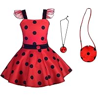 Lito Angels Ladybug Costume Polka Dot Dress Up with Satchel and Necklace for Baby Toddler Little Girls Size 12 Months-12, Red