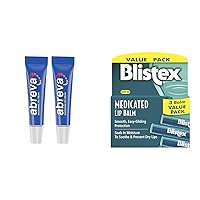 Abreva 10 Percent Docosanol Cold Sore Treatment, Treats Fever Blister in 2.5 Days Tube x 2 Bundle with Blistex Medicated Lip Balm, 0.15 Ounce, 3 Count, SPF 15 Sun Protection
