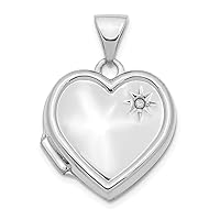 14k White Gold Engravable With Diamond 16mm Love Heart Locket Pendant Necklace Jewelry for Women
