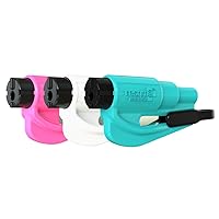 Family Pack of 3 The Original Emergency Keychain Car Escape Tool, 2-in-1 Seatbelt Cutter and Window Breaker, Made in USA, Pink, White, Teal - Compact Emergency Hammer