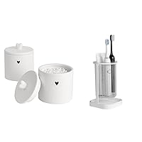 2 Pack Qtip Holder Dispenser Ceramic Apothecary Jars with Lids and Toothbrush Holders with Drain Tray