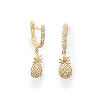 14k Gld Plated 925 Sterling Silver Pineapple Earrings CZ Hinged Hoop Pineapples Measure 6mm X 15.5mm Fu Jewelry Gifts for Women