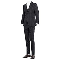 Men 3 Piece 2 Button Flat Collar Black Stripes Suits (Jacket+Vest+Pants)