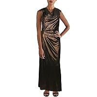 Connected Apparel Women's Dress Bronze Petite Metallic Gown Brown 4P