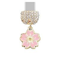 TP206 Type-C USB Charging Port Crystal Anti Dust Plug Little Cherry Blossom Cell Phone Charm for Samsung/Huawei/OnePlus/Xiaomi/oppo Android Phones (Pink)