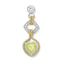 925 Sterling Silver Polished CZ Cubic Zirconia Simulated Diamond and Love Heart Peridot Cubic Zirconia With Gold Plating Pendant Necklace Jewelry for Women