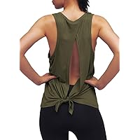 Womens Workout Yoga Tops Open Back Shirts Tie Back Tank Tops with Adjustable Fit