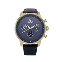 SL10214GBlBl Quartz Analog Chronograph Waterproof Mens Wrist Watch Calendar Leather Band Gold Plated