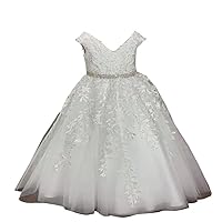 Mollybridal Elegant Princess Tulle Lace V Neck Flower Girl Dresses for Wedding Party Toddler Infant Sequins Corset Back 2024
