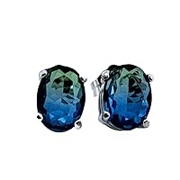 2ct Oval Blue & Green Tourmaline Sterling Silver Earrings