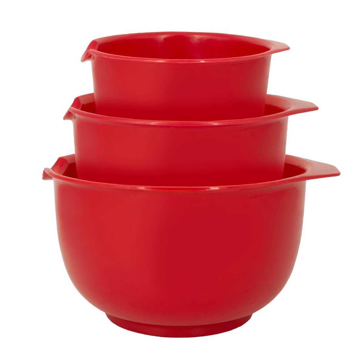 Glad Mixing Bowls with Pour Spout, Set of 3 | Nesting Design Saves Space | Non-Slip, BPA Free, Dishwasher Safe Plastic | Kitchen Cooking and Baking Supplies, Red