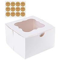 Bakery Boxes with Window [24-Pack] - White Cake Boxes with Stickers - Perfect for Home Bakers & Professional Use - Versatile Size for Various Cake Designs - full sheet cake box Size 10X10X5