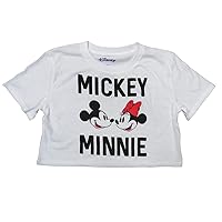 Junior's Mickey and Minnie Black and White Crop Top for Girls, Machine Washable Short Sleeve Shirt