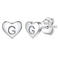 Silvora 925 Sterling Silver Heart Letter Stud Earrings for Women Initial Earring for Girls with Gift Packaging